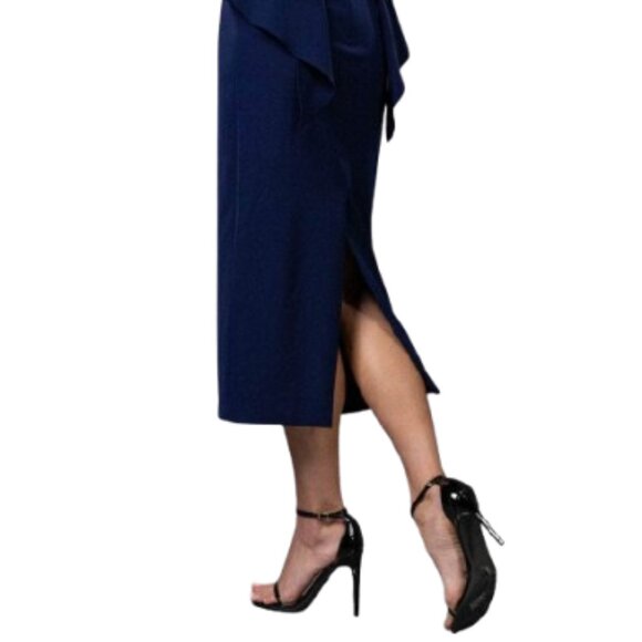 NWT Terani Couture 251C4638B Stretch Satin Wedding Guest Navy Size 12 - Picture 4 of 6